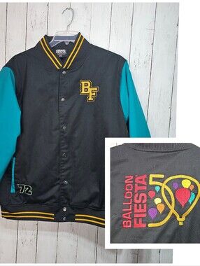 Balloon Fiesta Albuquerque Black Teal Bomber Jacket Size 2XL Snap Closure Pocket
